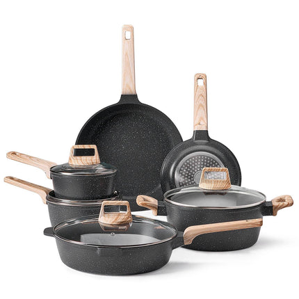 17-Piece Nonstick Granite Cookware Set, Induction, Black