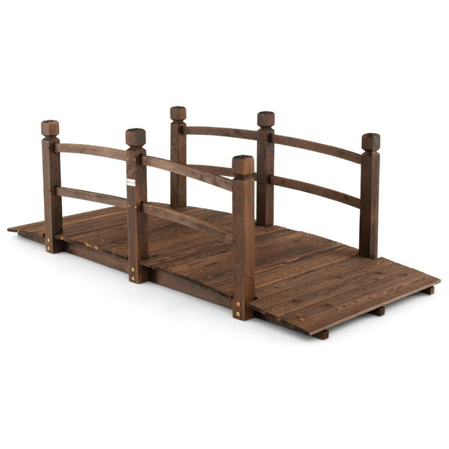 1.7 m long wooden garden bridge, decorative pond bridge with fall protection, 180 kg load capacity