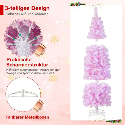 180 cm Artificial Pencil Christmas Tree with 250 Cool White LEDs Slim Christmas Tree Pink