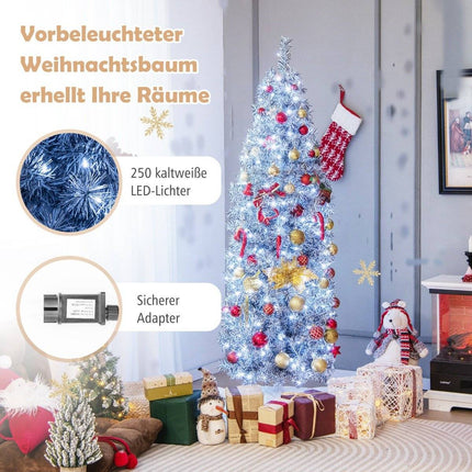 180 cm Artificial Pencil Christmas Tree with 250 Cool White LEDs Slim White + Black