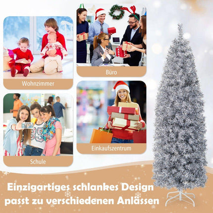 180 cm Artificial Pencil Christmas Tree with 250 Cool White LEDs Slim White + Black