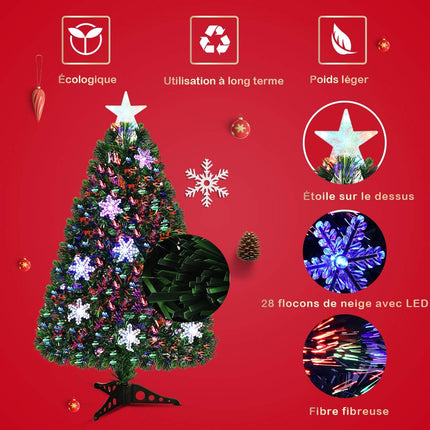 180cm Fiber Optic Christmas Tree, LED Lights, Snowflakes
