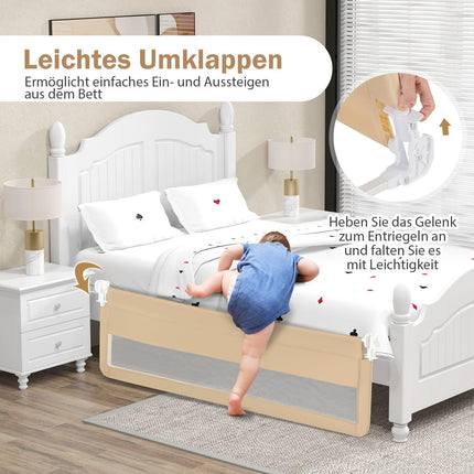 180 cm Folding Bed Rail with Safety Straps, Beige