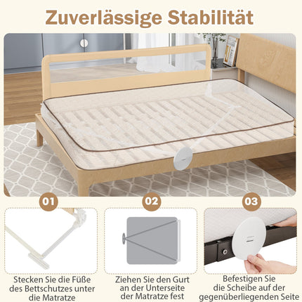 180 cm Folding Bed Rail with Safety Straps, Beige