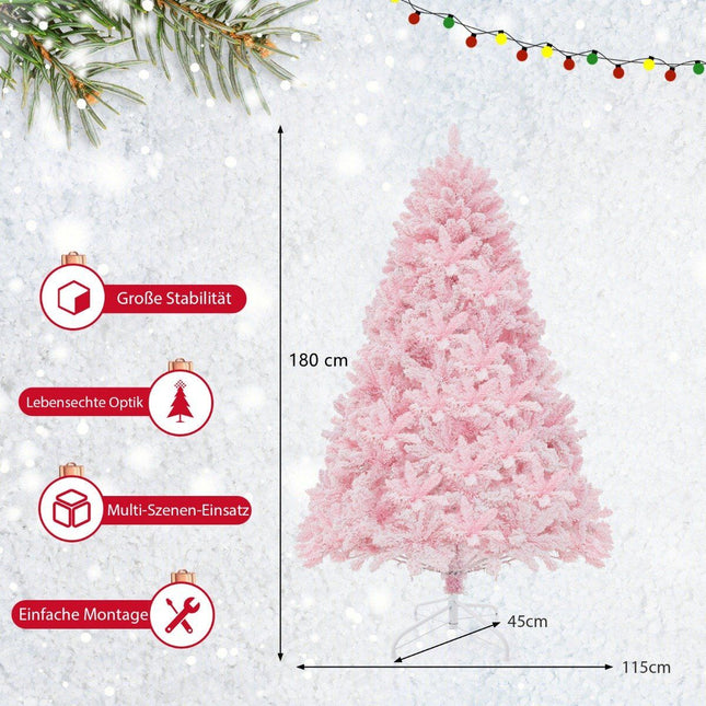 180cm Large Flocked Artificial Christmas Tree with 808 PVC Branch Tips 350 LED Lights and 8 Lighting Modes