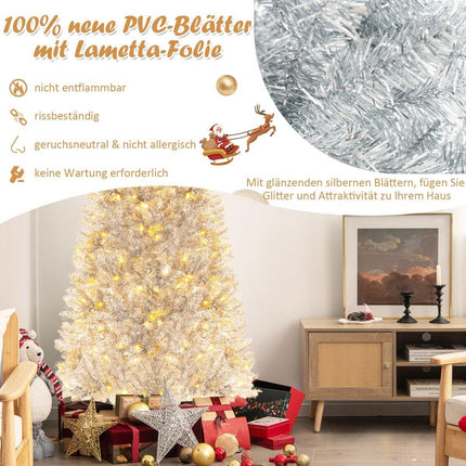 180cm Pencil Tinsel Christmas Tree with Warm White LED Lights Slim Christmas Tree