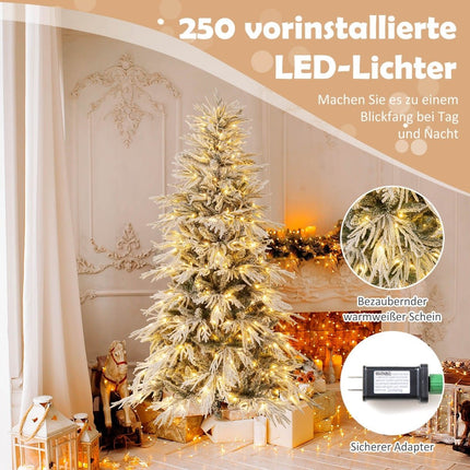 180 cm Snow-Flocked Pre-Lit Christmas Tree, 250 LEDs