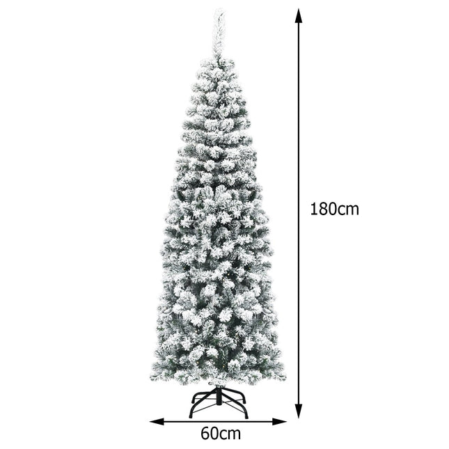 180 cm Snowy Pencil Christmas Tree with Metal Stand