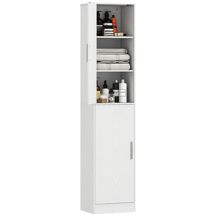 180 cm high bathroom cabinet, narrow bathroom cabinet with 2 doors, 4 adjustable shelves, chipboard, MDF, white