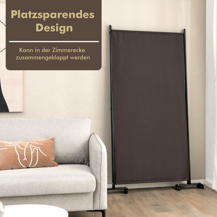 180 cm high room divider on wheels, folding screen with 3 freely combinable panels, brown