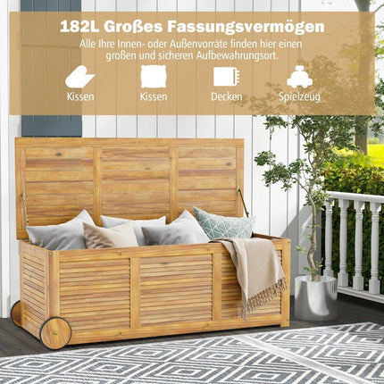 182L wooden garden box on wheels with waterproof inner bag & handle 127 x 50 x 45 cm