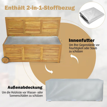 182L wooden garden box on wheels with waterproof inner bag & handle 127 x 50 x 45 cm