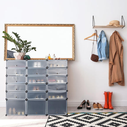 18-Compartment Plastic Shoe Cabinet