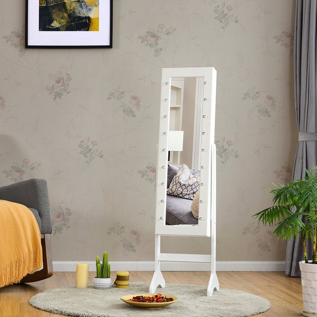 18 LED jewelry cabinet tilt-adjustable jewelry shelf mirror cabinet for makeup white