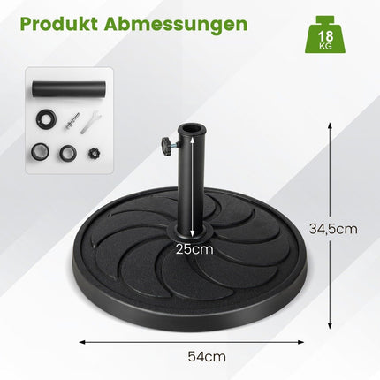 18 kg heavy umbrella stand with 54 cm diameter for umbrella poles of φ38/48 mm