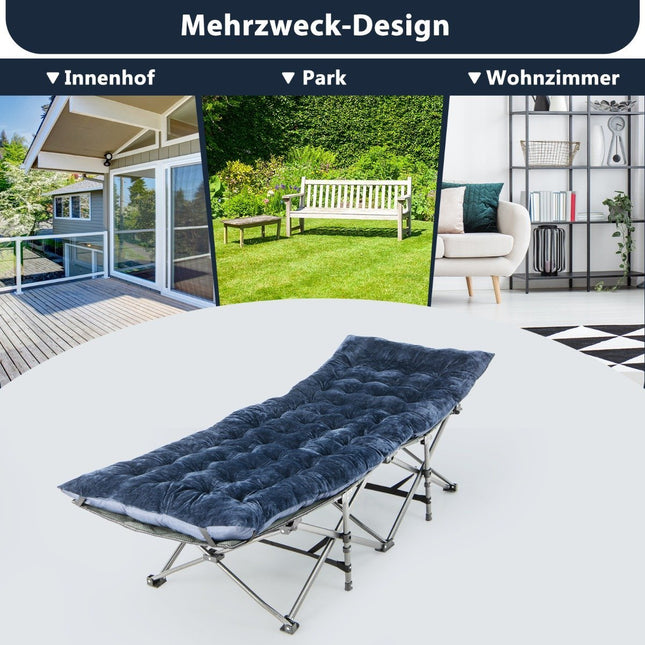 190 x 70 cm cotton camp bed cushion 7 cm thick mattress with 4 fastening straps blue