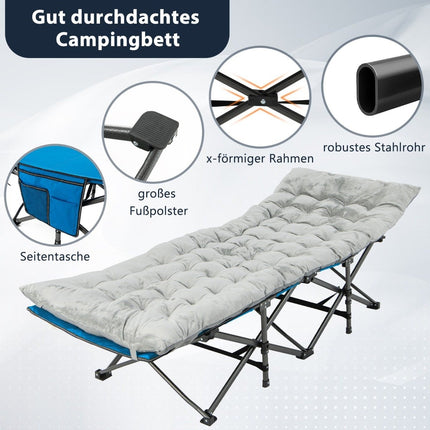 190 x 70 cm cotton camp bed cushion 7 cm thick mattress with 4 fastening straps gray