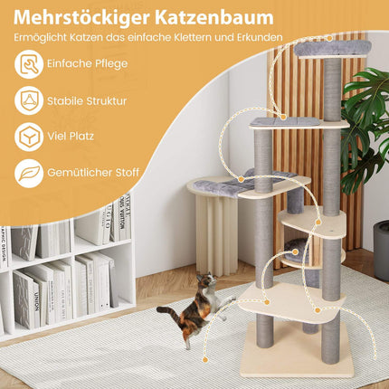 197 cm Multi-Level Cat Tower with Hammock, Gray