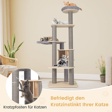 197 cm Multi-Level Cat Tower with Hammock, Gray