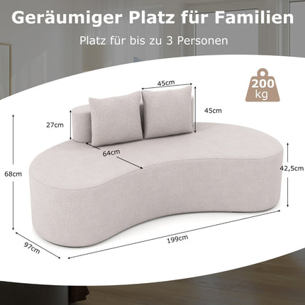 199 cm Gray Sofa Bed with 2 Cushions, Low Backrest