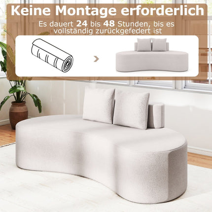 199 cm Gray Sofa Bed with 2 Cushions, Low Backrest