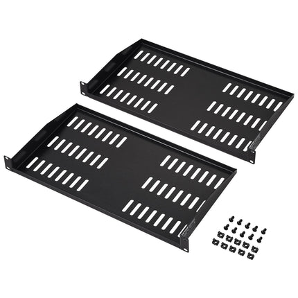 1U Server Rack Shelf 2-Pack, 19 in Vented, 10 in Deep
