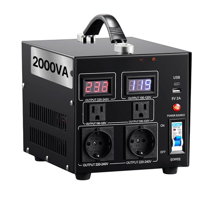 2000VA Step Up Down Voltage Converter, US EU, USB-C