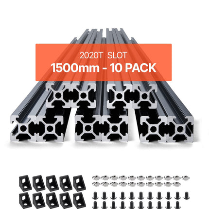 2020 T-Slot Aluminum Extrusion, 10-Pack 1500mm Black