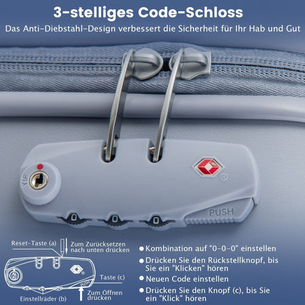 20” Carry-on Travel Suitcase with Spinner Wheels & TSA Lock PC Hard Case with Sticker 38 x 22 x 57 cm Blue