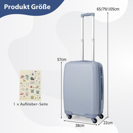 20” Carry-on Travel Suitcase with Spinner Wheels & TSA Lock PC Hard Case with Sticker 38 x 22 x 57 cm Blue