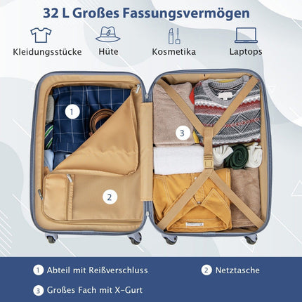 20” Carry-on Travel Suitcase with Spinner Wheels & TSA Lock PC Hard Case with Sticker 38 x 22 x 57 cm Blue
