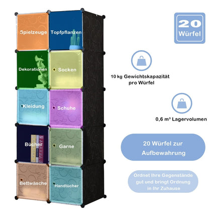 20-Cube Storage Organizer, Black, DIY Plastic Shelving