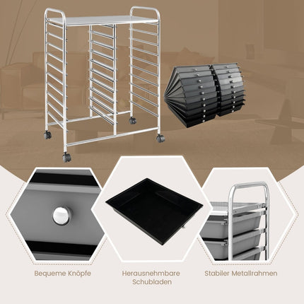 20-Drawer Rolling Cart with Metal Frame, Black