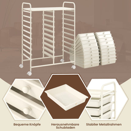 20-Drawer Rolling Cart with Metal Frame, White