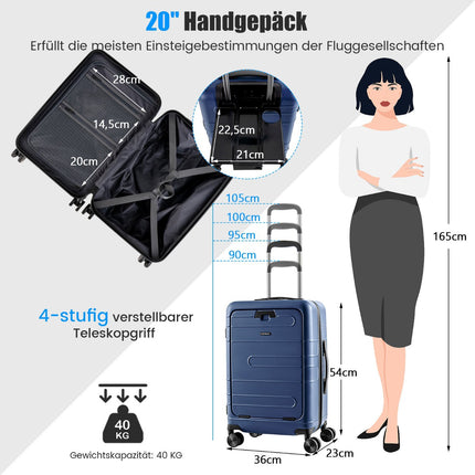 20-Inch Carry-On Hardside Suitcase, Front Pocket, TSA, USB