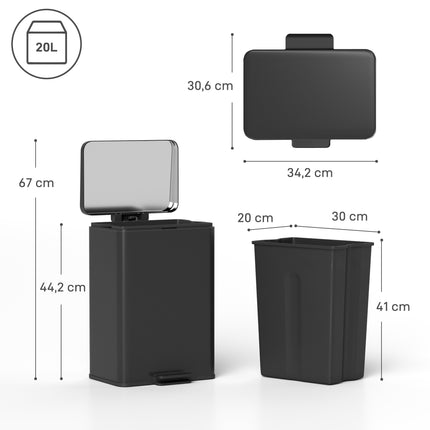 20L Soft-Close Pedal Bin with Removable Inner Bucket, Black