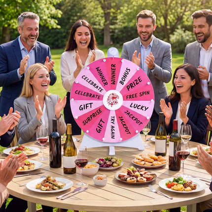 20" Pink Prize Wheel, 14 Slots, Blackboard Marker Included