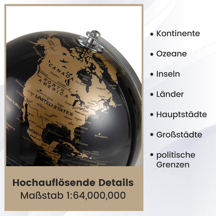 20cm Black Metal Globe with Stand – Educational Tool
