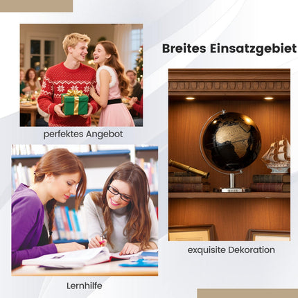 20cm Black Metal Globe with Stand – Educational Tool