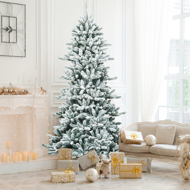 210 cm Artificial Snowy Christmas Tree with Pinecones