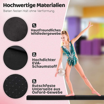 210 cm Folding Gymnastics Balance Beam, Non-Slip, Black