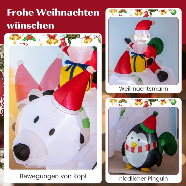 210cm Inflatable Polar Bear with Santa, Penguin & LEDs