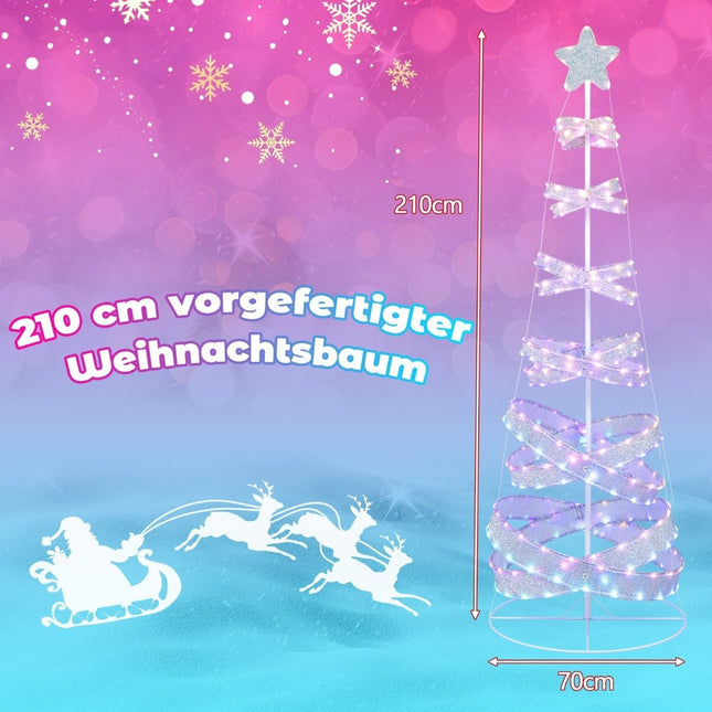 210 cm LED spiral Christmas tree made of polyester metal with 341 LEDs & 34 light modes & star