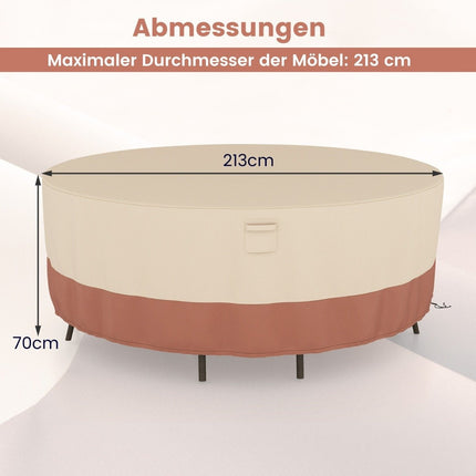 Ø 213 cm round patio furniture cover with ventilation slots & buckles & cords beige