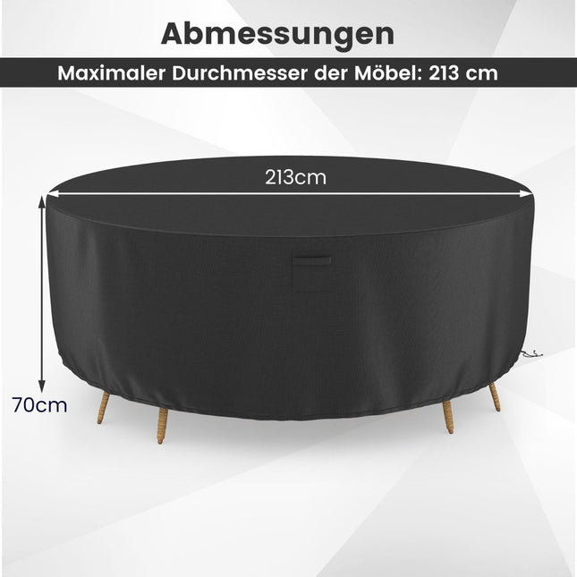 Ø 213 cm round patio furniture cover with ventilation slots & buckles & cords black