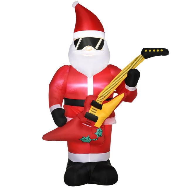 Inflatable Santa with guitar & LED lights, 215 cm waterproof