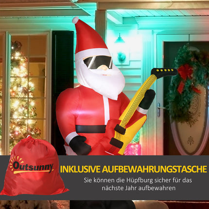 Inflatable Santa with guitar & LED lights, 215 cm waterproof