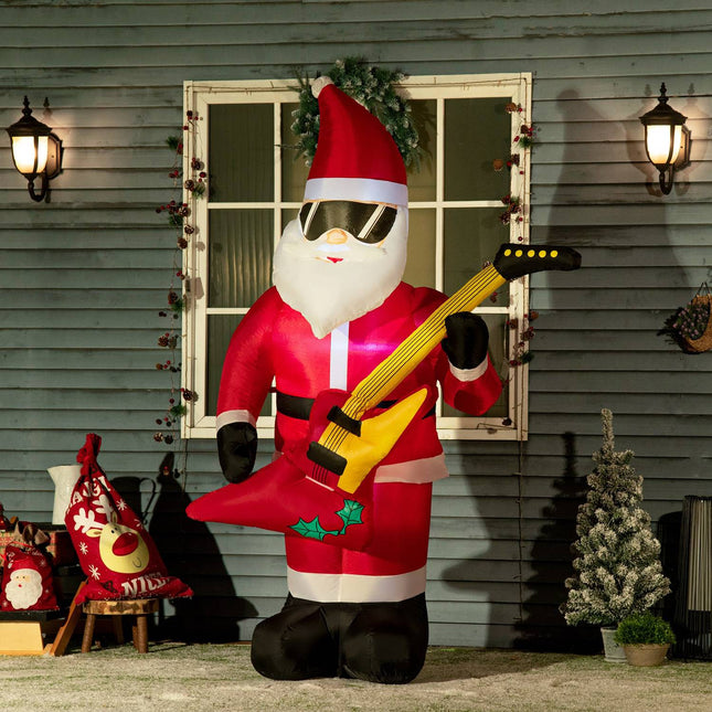 Inflatable Santa with guitar & LED lights, 215 cm waterproof