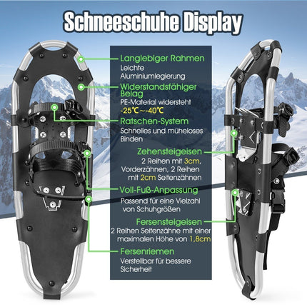 21'' Snowshoes 4-in-1 Off-Road Snow Boots for Adults Teens & Kids Silver