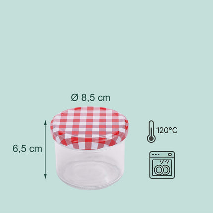 220 ml Glass Twist-Off Jars, Red-White Lids, Pack of 75